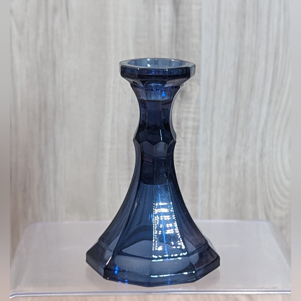 FOSTORIA Vintage Cobalt Blue "Virginia" Pressed Glass Candle Holder USA Taper